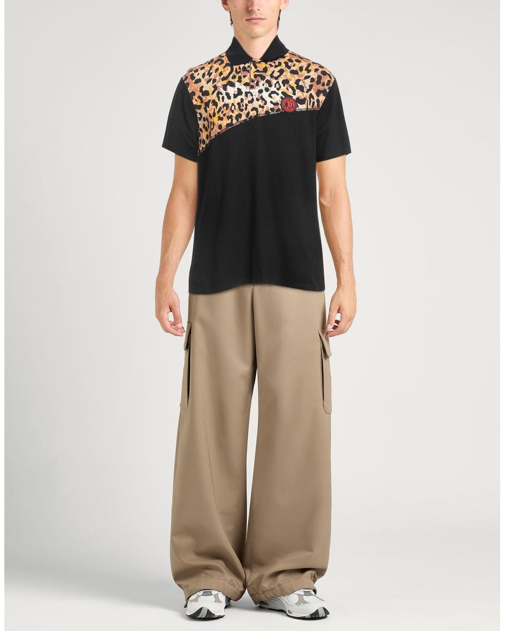 Just Cavalli Black Cotton Leopard-Print Polo Shirt for men