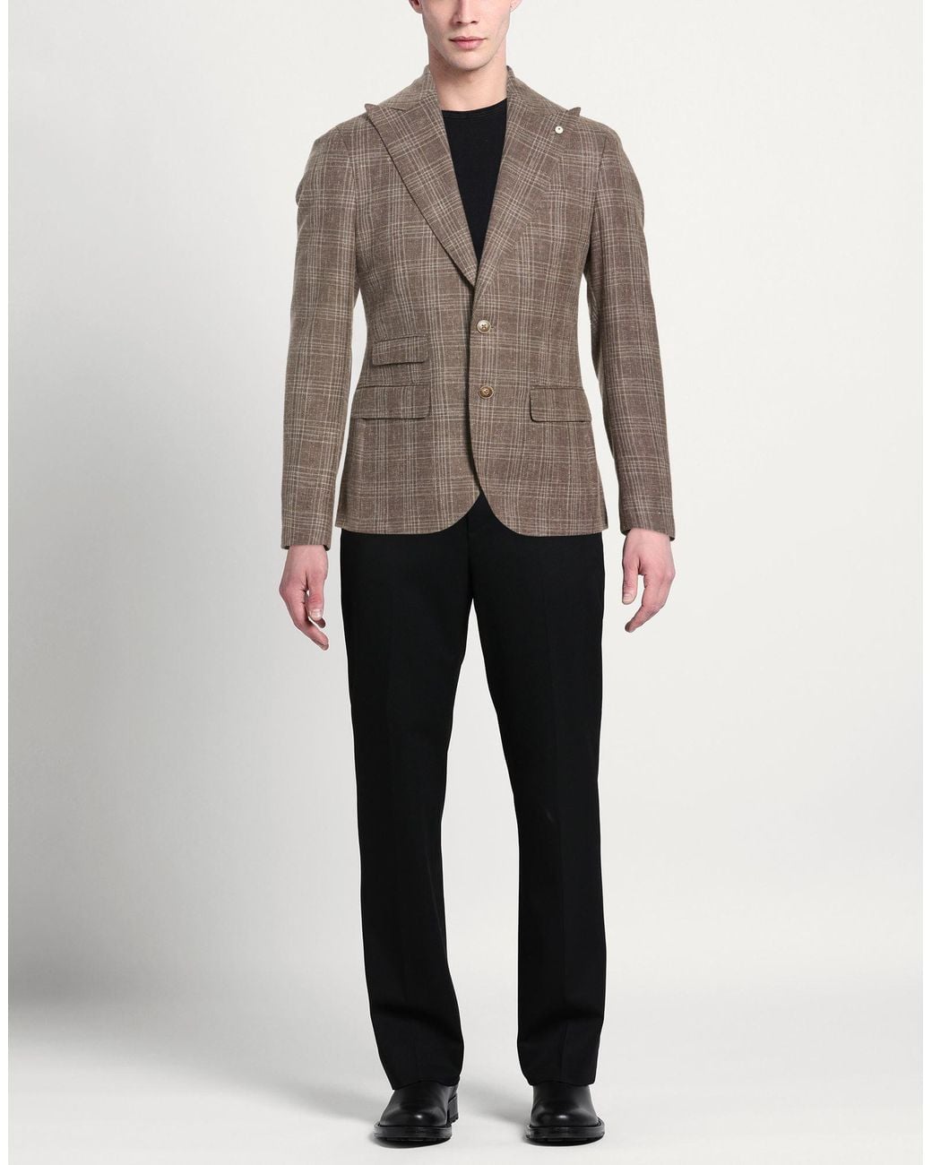 L.b.m. 1911 Brown Taupe Blazer Wool, Cotton, Linen for men