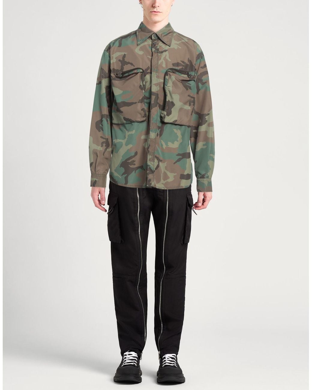 Dolce & Gabbana Gray Military Shirt Polyester, Polyamide for men