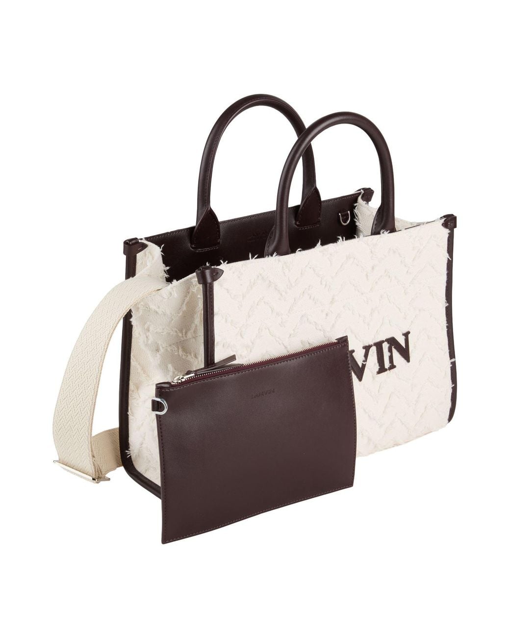 Lanvin Natural Cream Handbag Textile Fibers, Leather