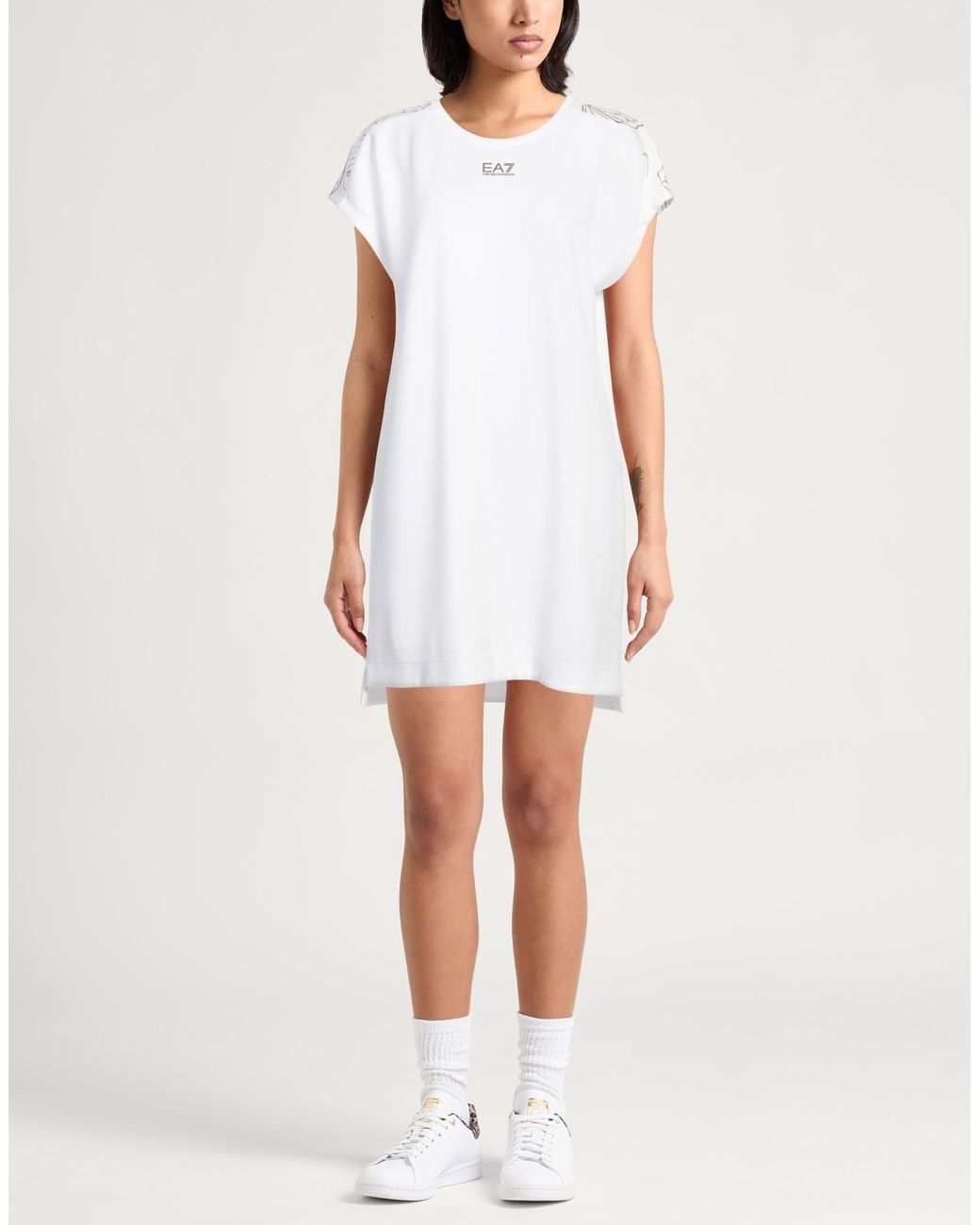 EA7 White Mini Dress Polyester, Modal, Elastane