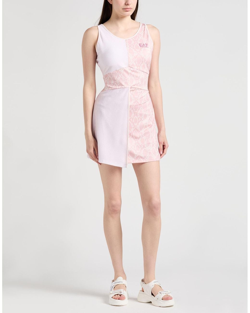 EA7 Pink Light Mini Dress Polyester, Elastane