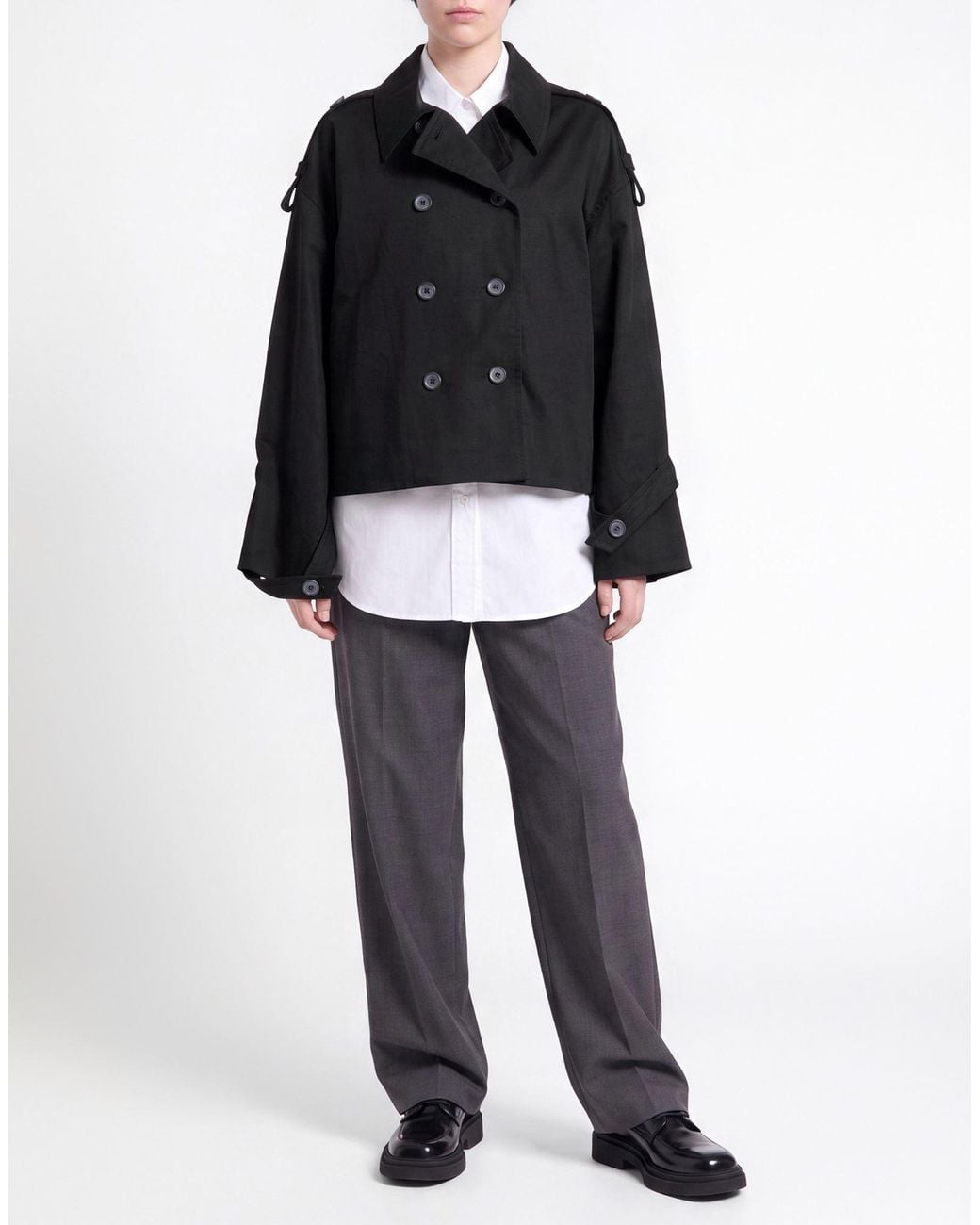 By Malene Birger Black Overcoat & Trench Coat Organic Cotton, Cotton, Elastane, Viscose