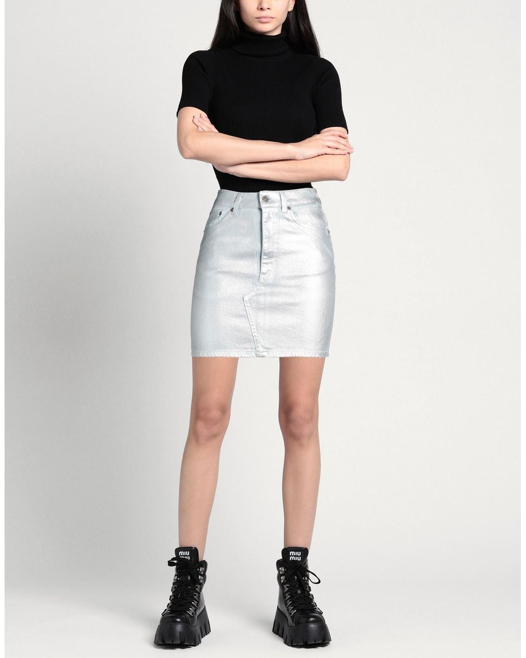 Dondup White Denim Skirt Cotton, Elastane