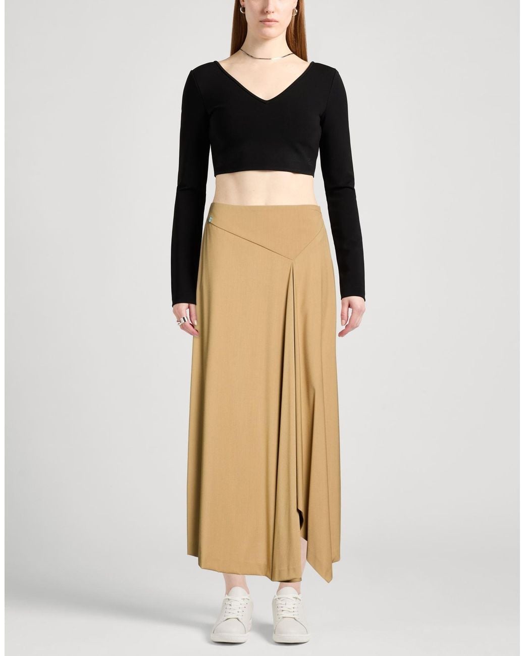 Manila Grace Natural Midi Skirt Polyester, Viscose, Wool, Elastane