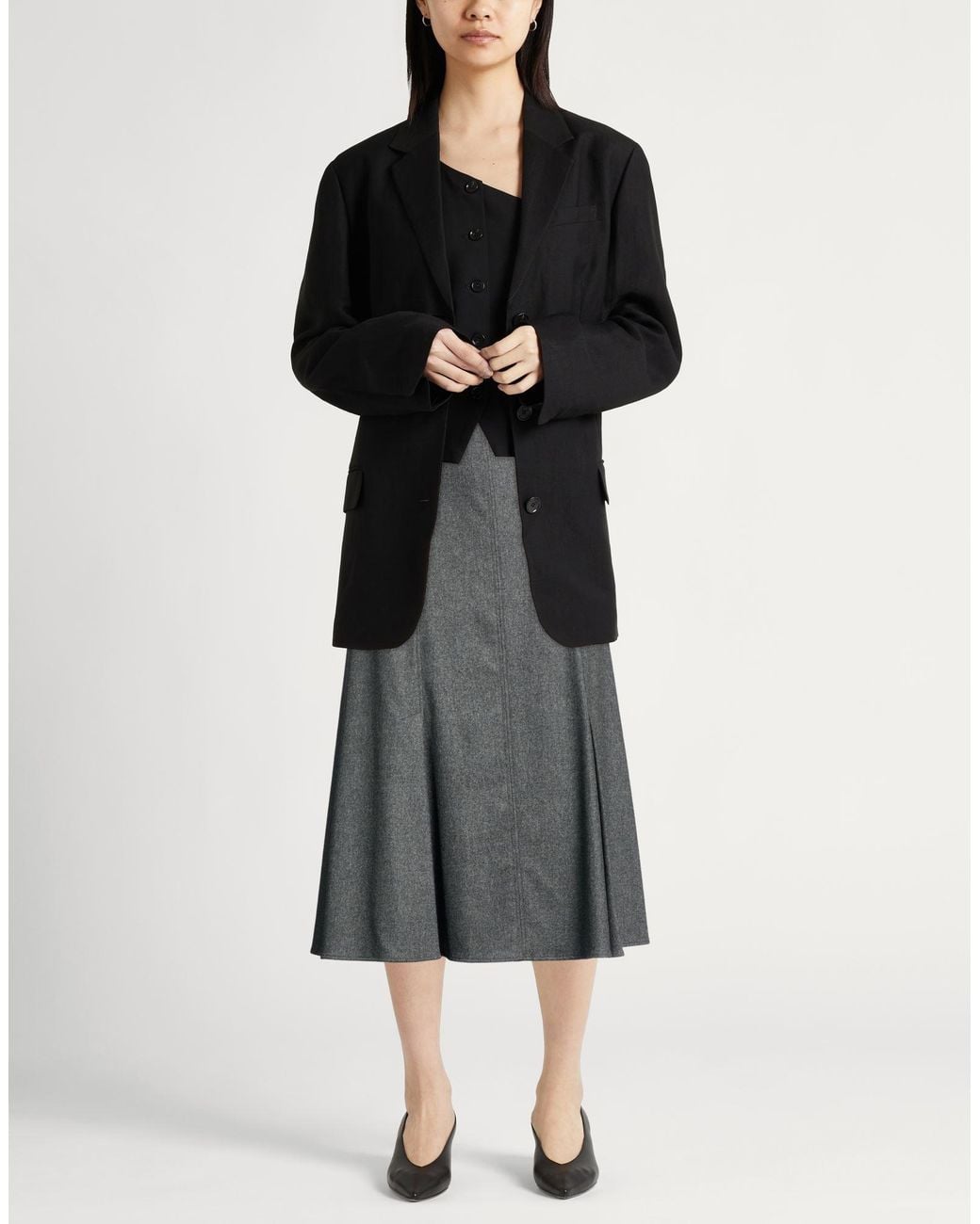 Agnona Gray Midi Skirt Wool, Cashmere, Elastane