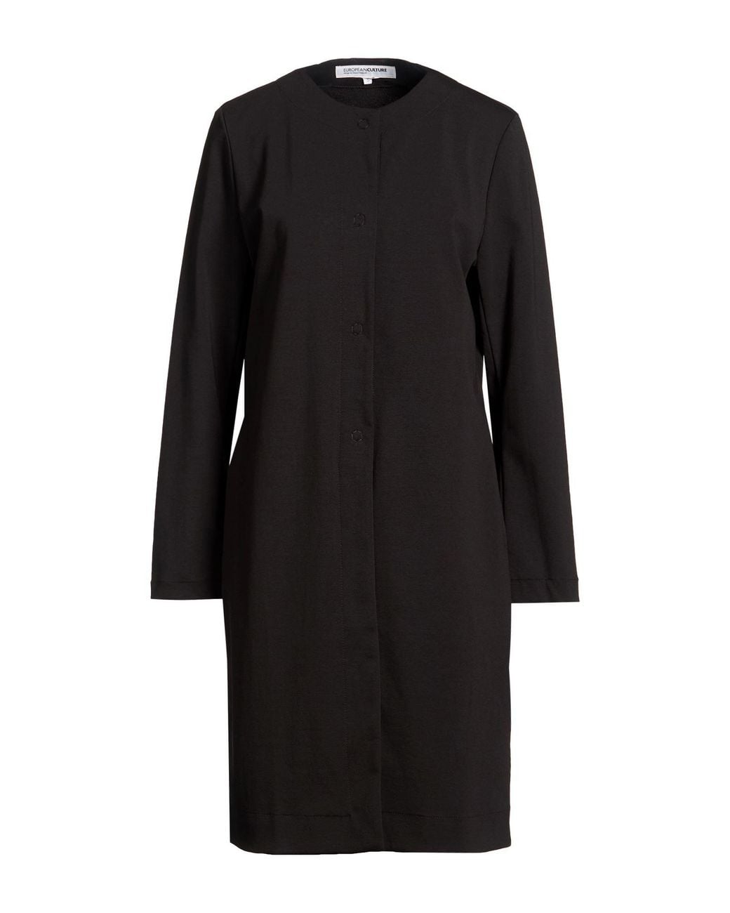 European Culture Black Overcoat & Trench Coat Cotton, Polyamide, Elastane