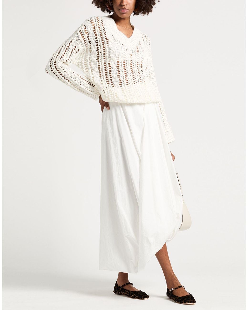 Brunello Cucinelli White Maxi Skirt Cotton, Polyamide