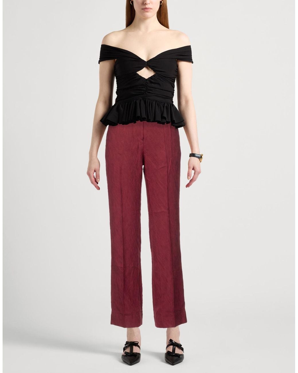 Lanvin Red Garnet Pants Viscose, Silk
