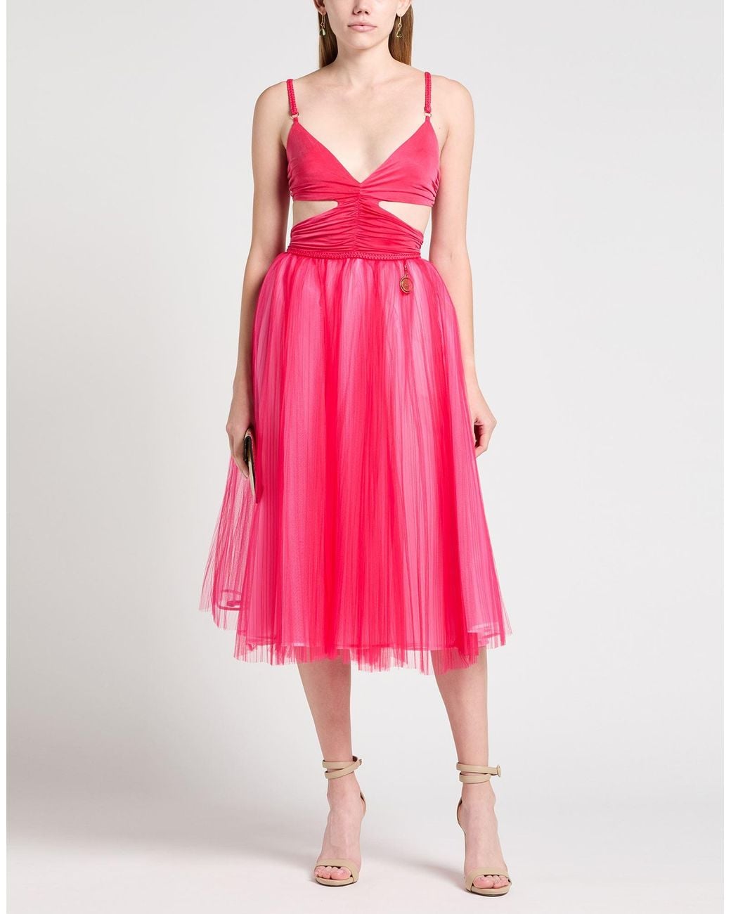 Elisabetta Franchi Pink Fuchsia Midi Dress Cupro, Elastane, Polyamide