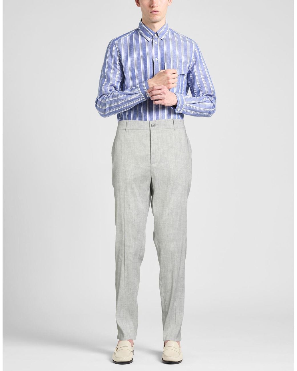 Brian Dales Gray Light Pants Linen, Viscose, Elastane for men