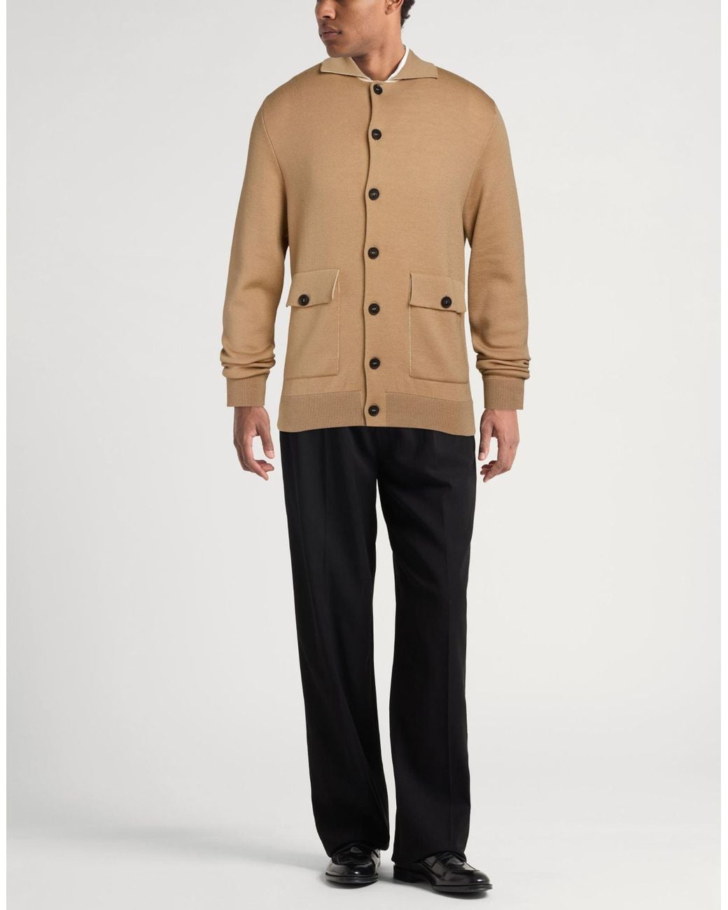 Moorer Natural Camel Cardigan Virgin Wool for men