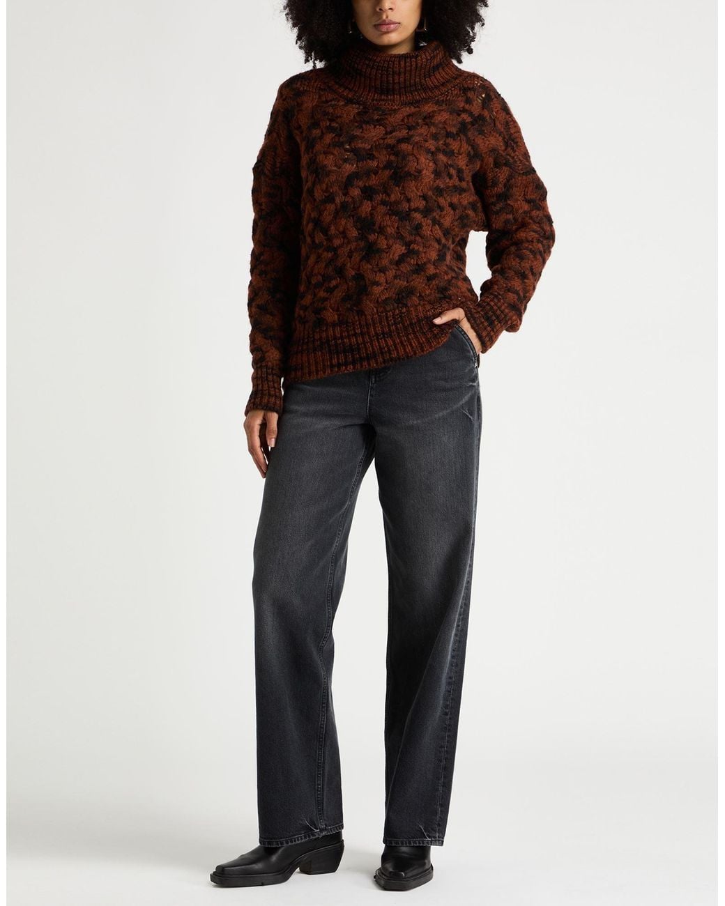 Manila Grace Brown Turtleneck Wool, Polyamide
