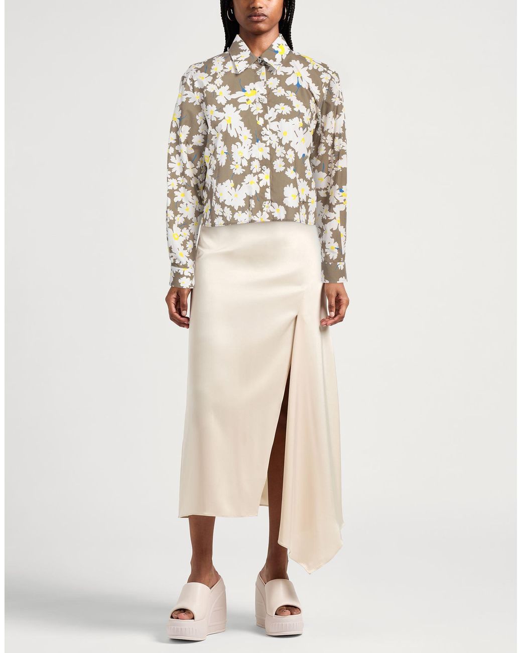 MSGM White Khaki Shirt Cotton