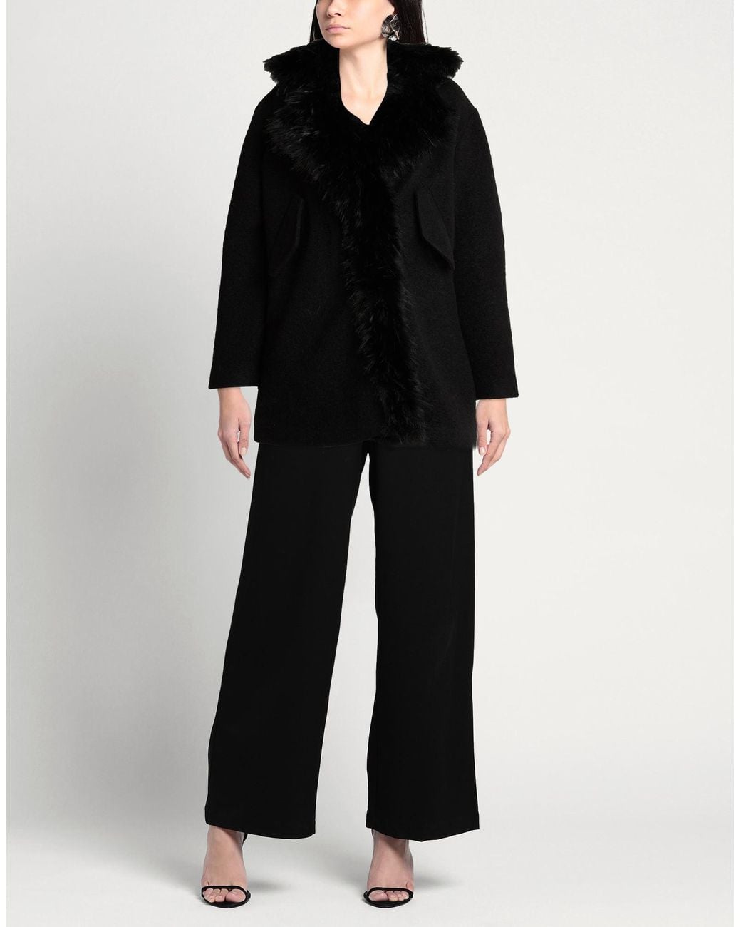 Ava Adore Black Coat Polyester, Viscose