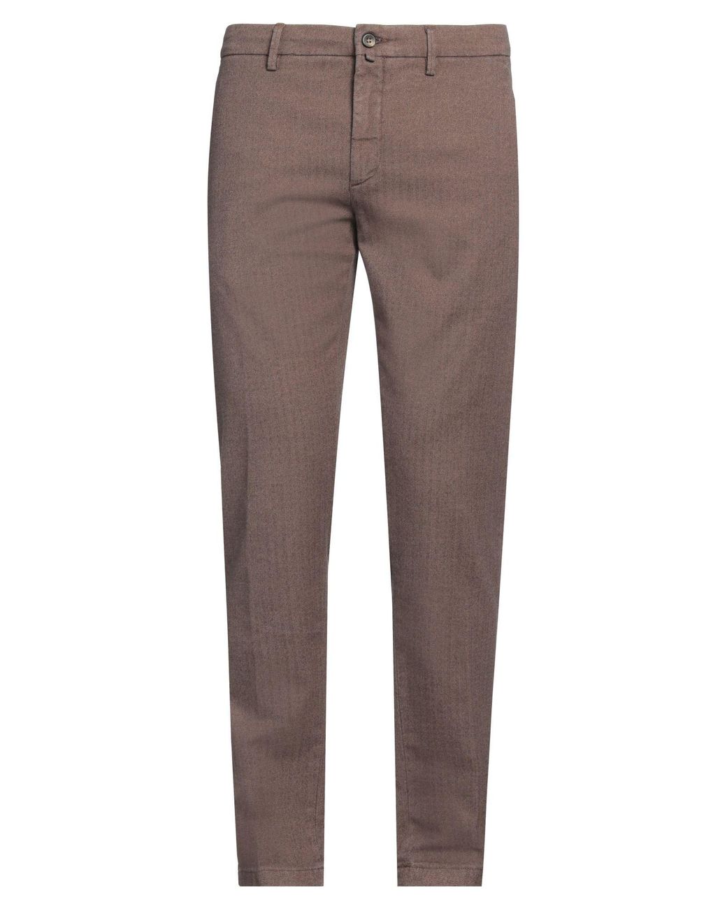 Siviglia Brown Herringbone Tapered Slim-Fit Chino Pants for men