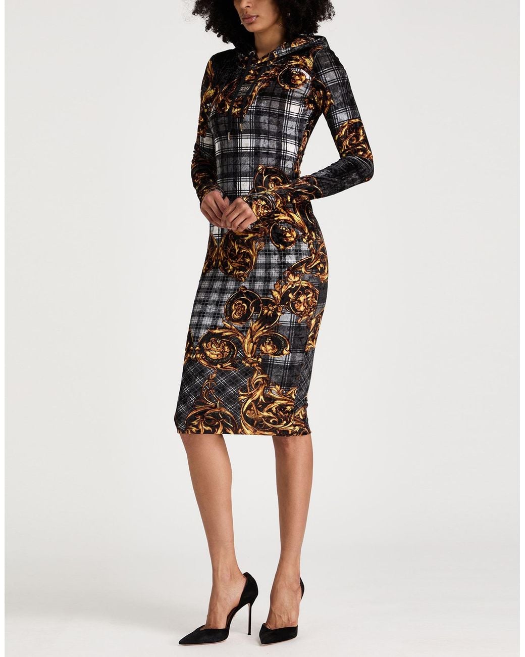 Versace Jeans Couture Black Midi Dress Polyester, Elastane