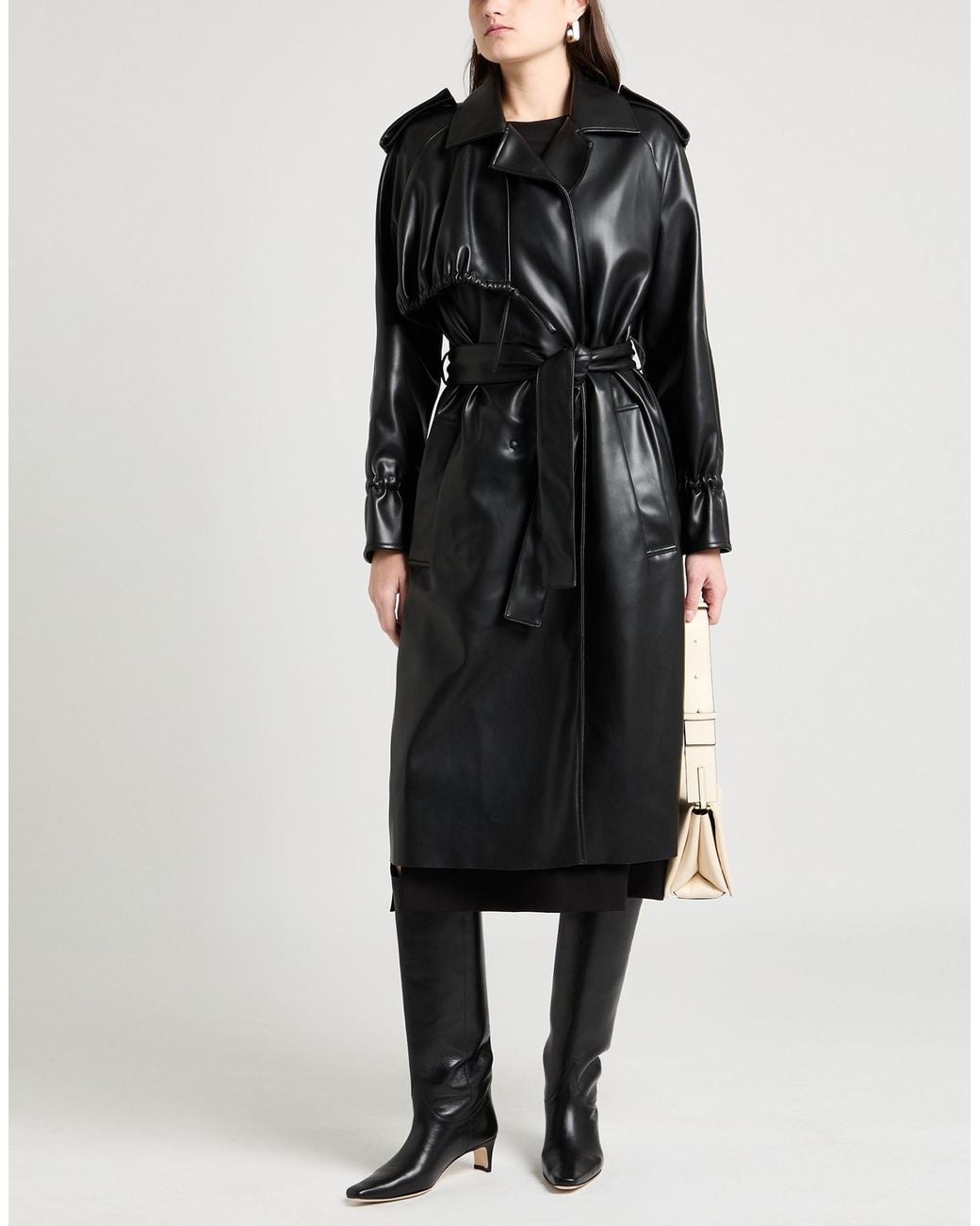 THEMOIRÈ Black Overcoat & Trench Coat Polyurethane, Nylon