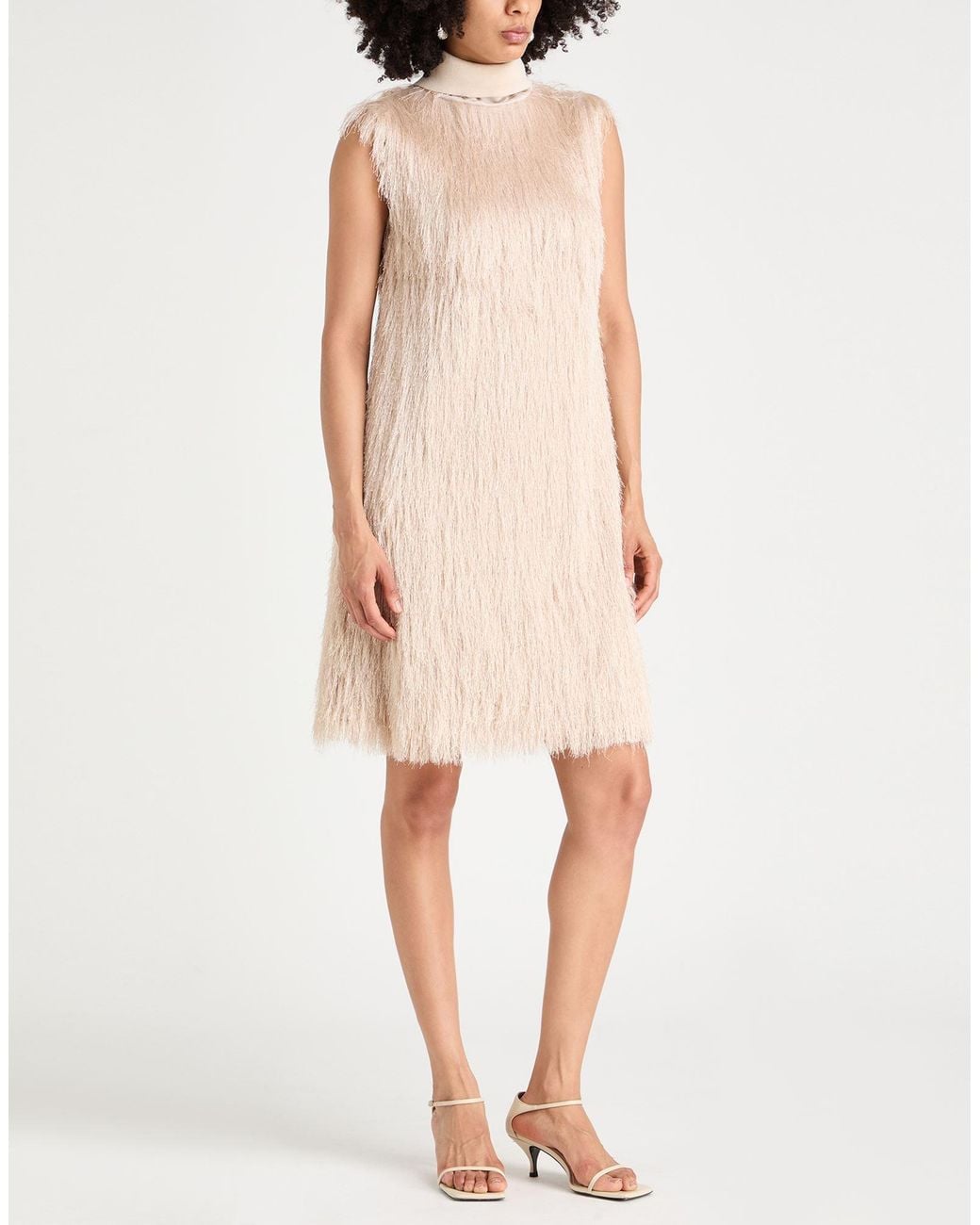 Peserico Natural Mini Dress Polyester, Metal Fiber, Wool