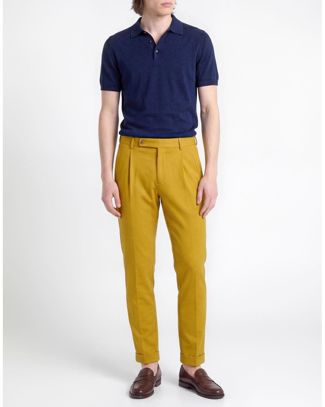 Berwich Yellow Mustard Pants Viscose, Polyamide, Elastane for men