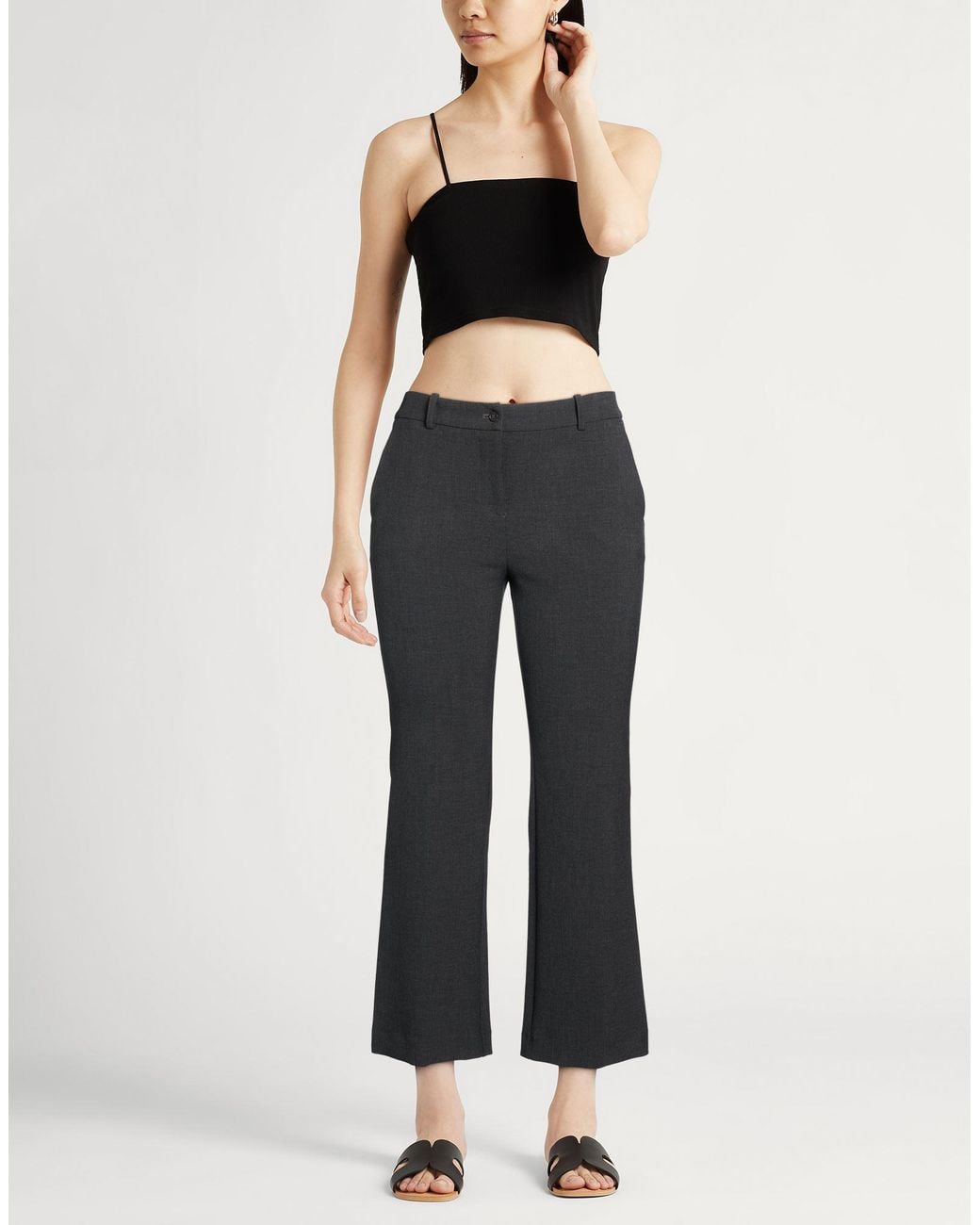 ROSSO35 Gray Charcoal Pants Polyester, Viscose, Cotton, Elastane