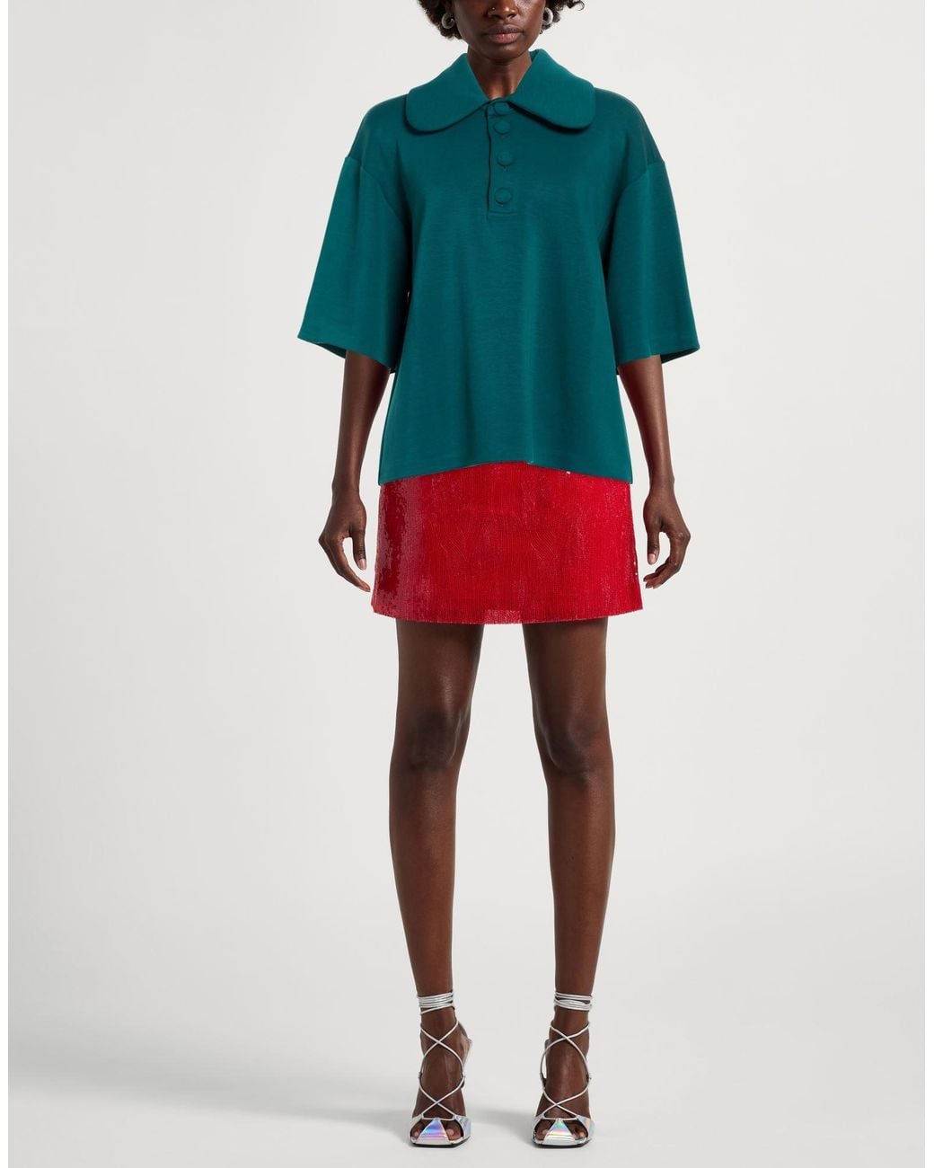 MEIMEIJ Green Polo Shirt Rayon, Polyester, Elastane
