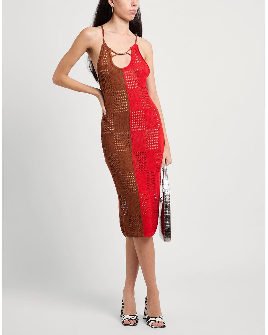 ANDERSSON BELL Red Midi Dress Linen, Acrylic, Nylon