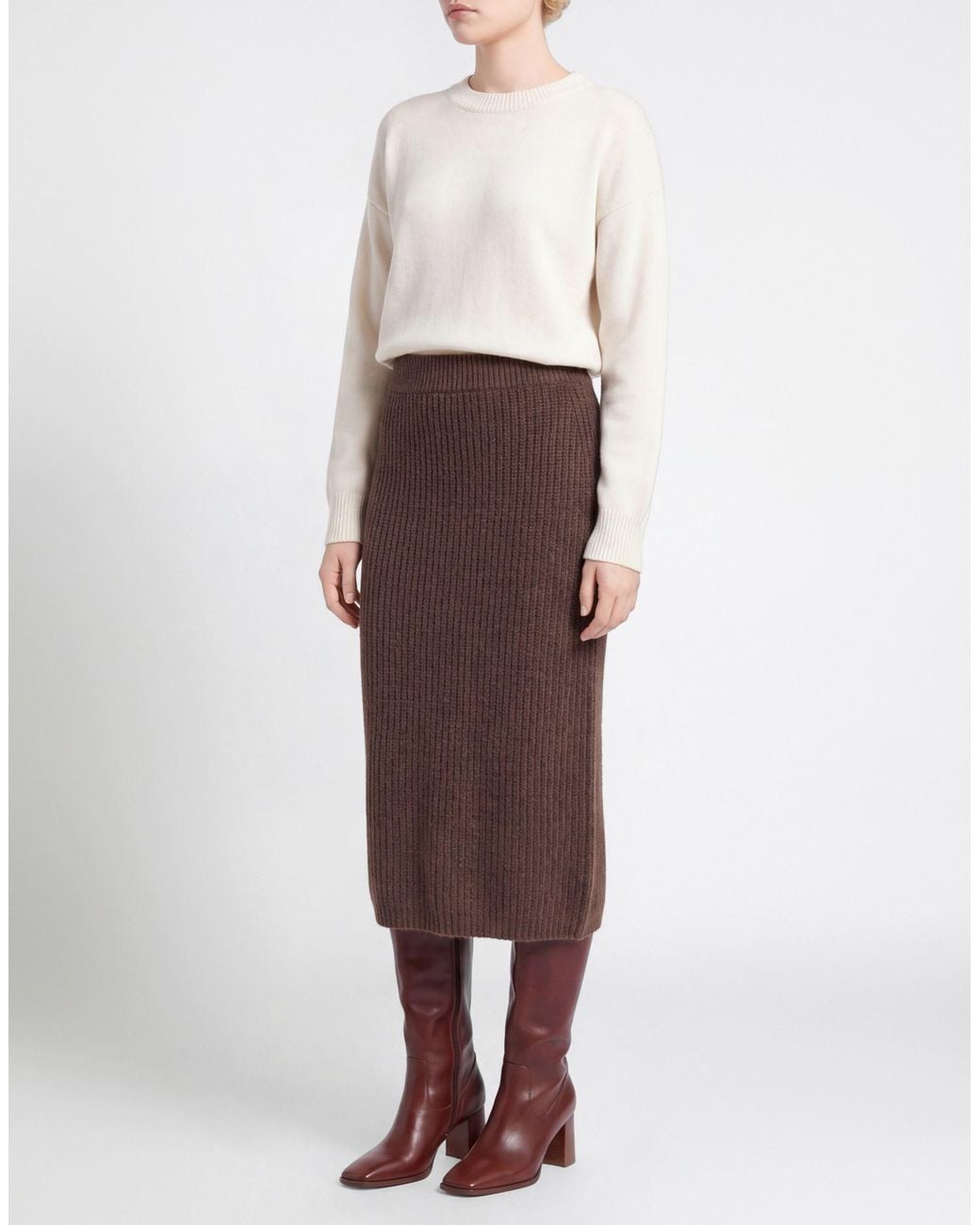 Peserico Brown Midi Skirt Virgin Wool, Silk, Viscose, Cashmere, Polyester