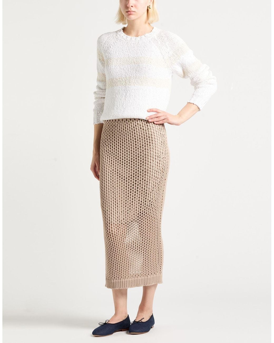 Peserico Natural Midi Skirt Cotton, Nylon