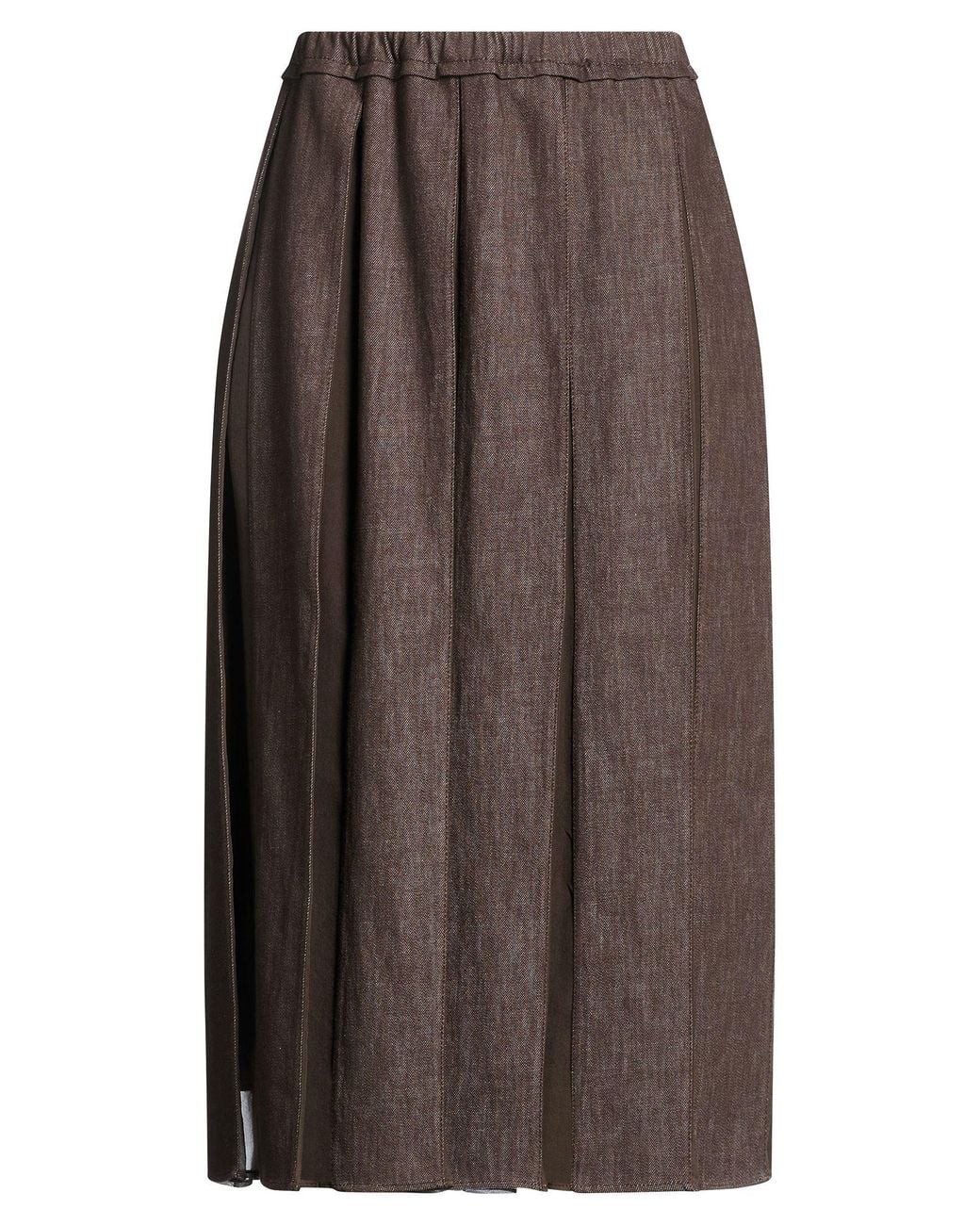 Brunello Cucinelli Brown Chocolate Denim Skirt Cotton, Silk