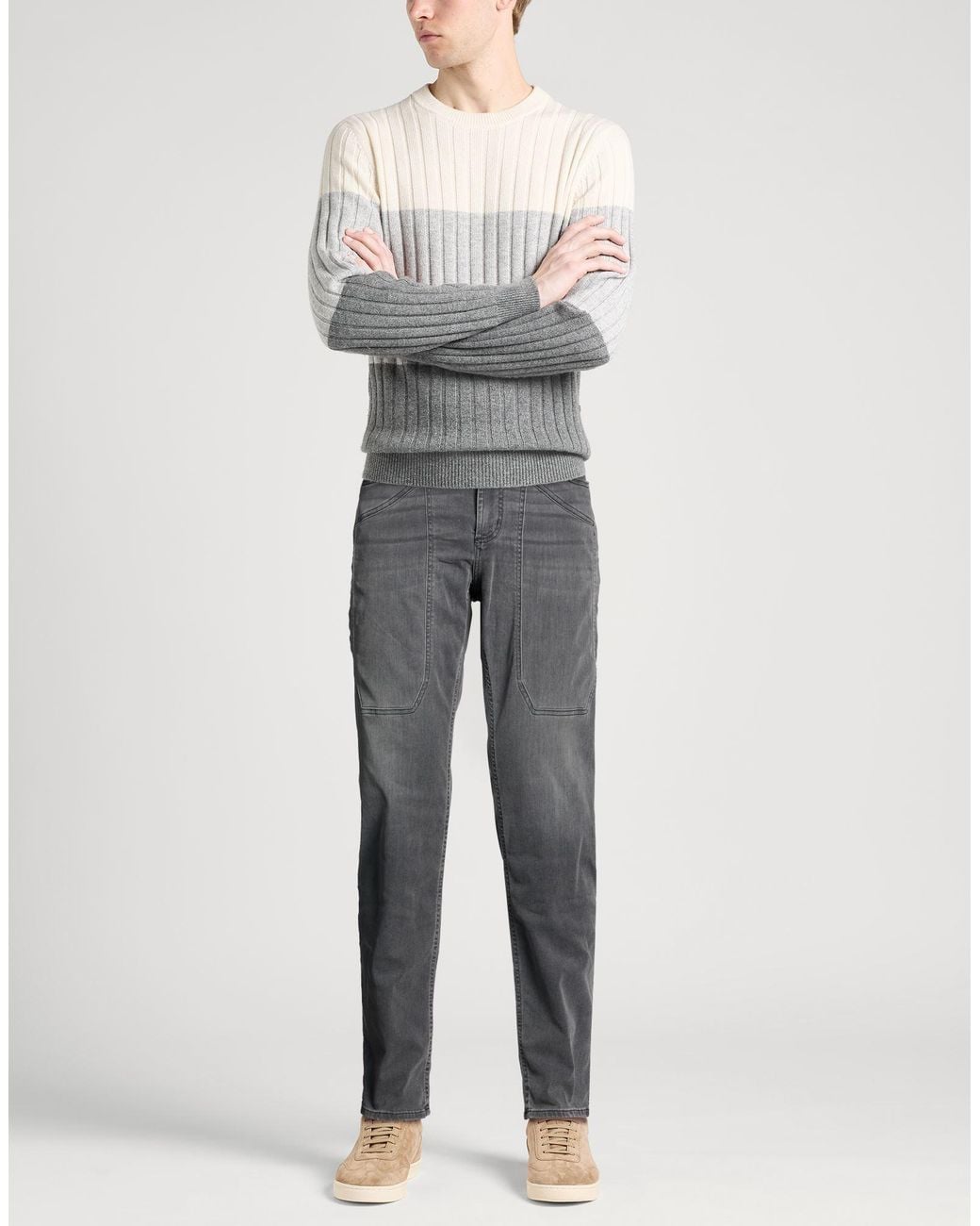 Jeckerson Gray Jeans Cotton, Elastomultiester, Elastane for men