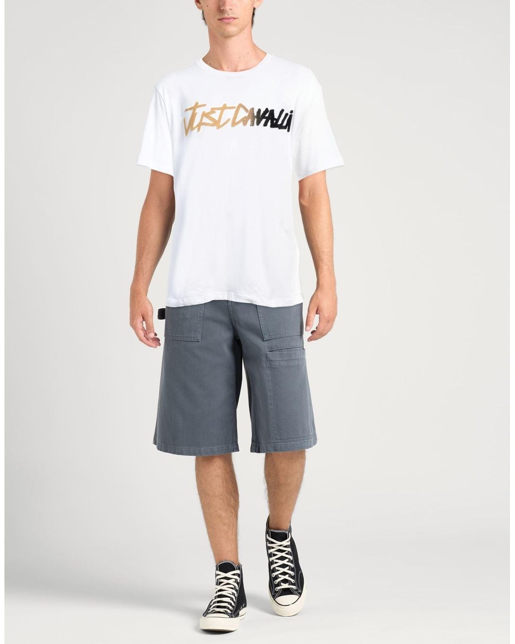 Just Cavalli White Printed Jersey Crewneck T-Shirt for men