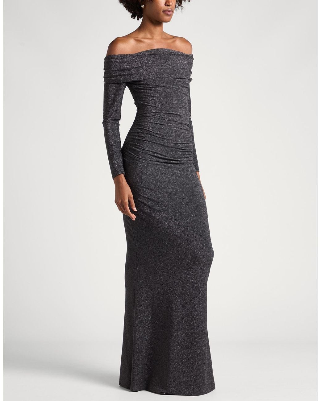 La Petite Robe Di Chiara Boni Gray Charcoal Maxi Dress Polyester, Viscose, Polyamide, Metallic Polyester, Elastane