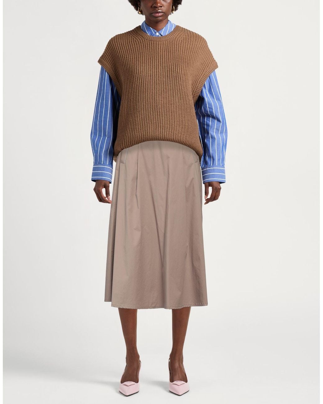 Peserico Brown Midi Skirt Cotton, Elastane