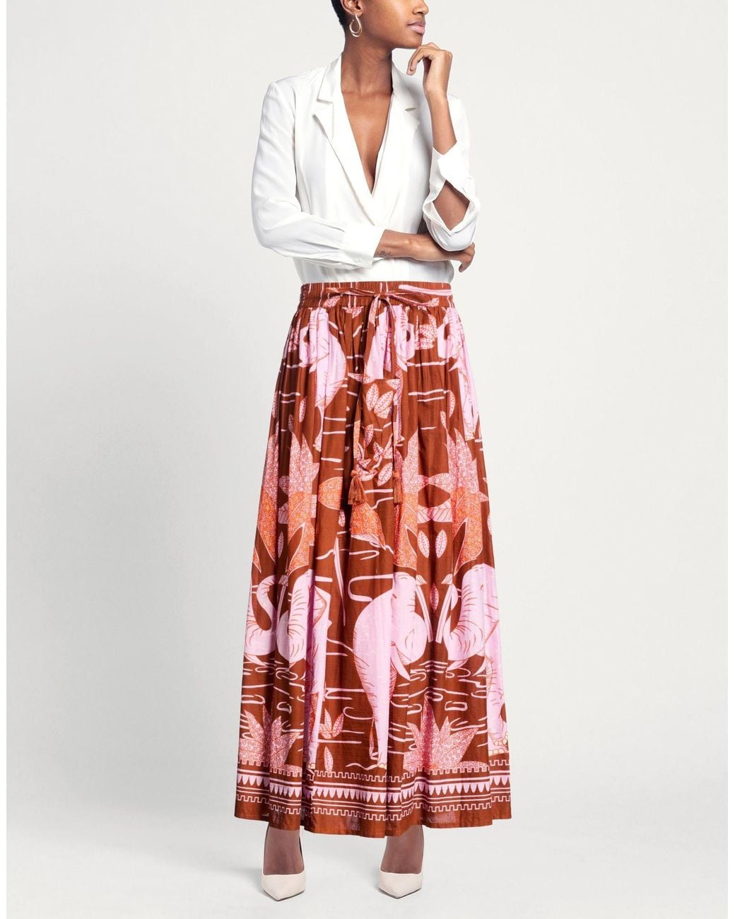 CONNOR & BLAKE Red Lilac Maxi Skirt Cotton