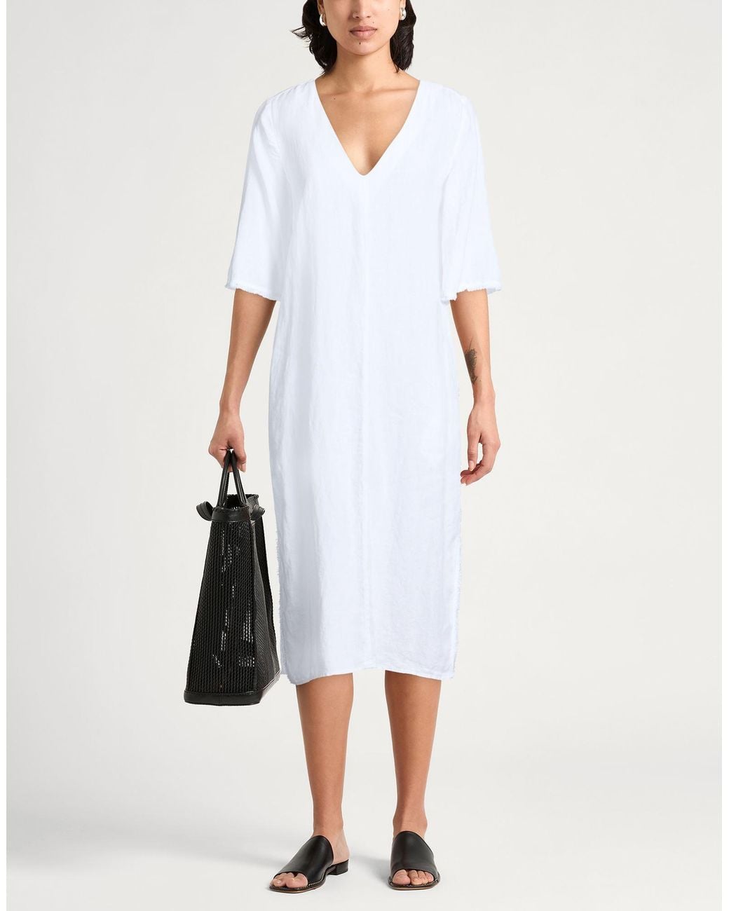 120% Lino White Midi Dresses