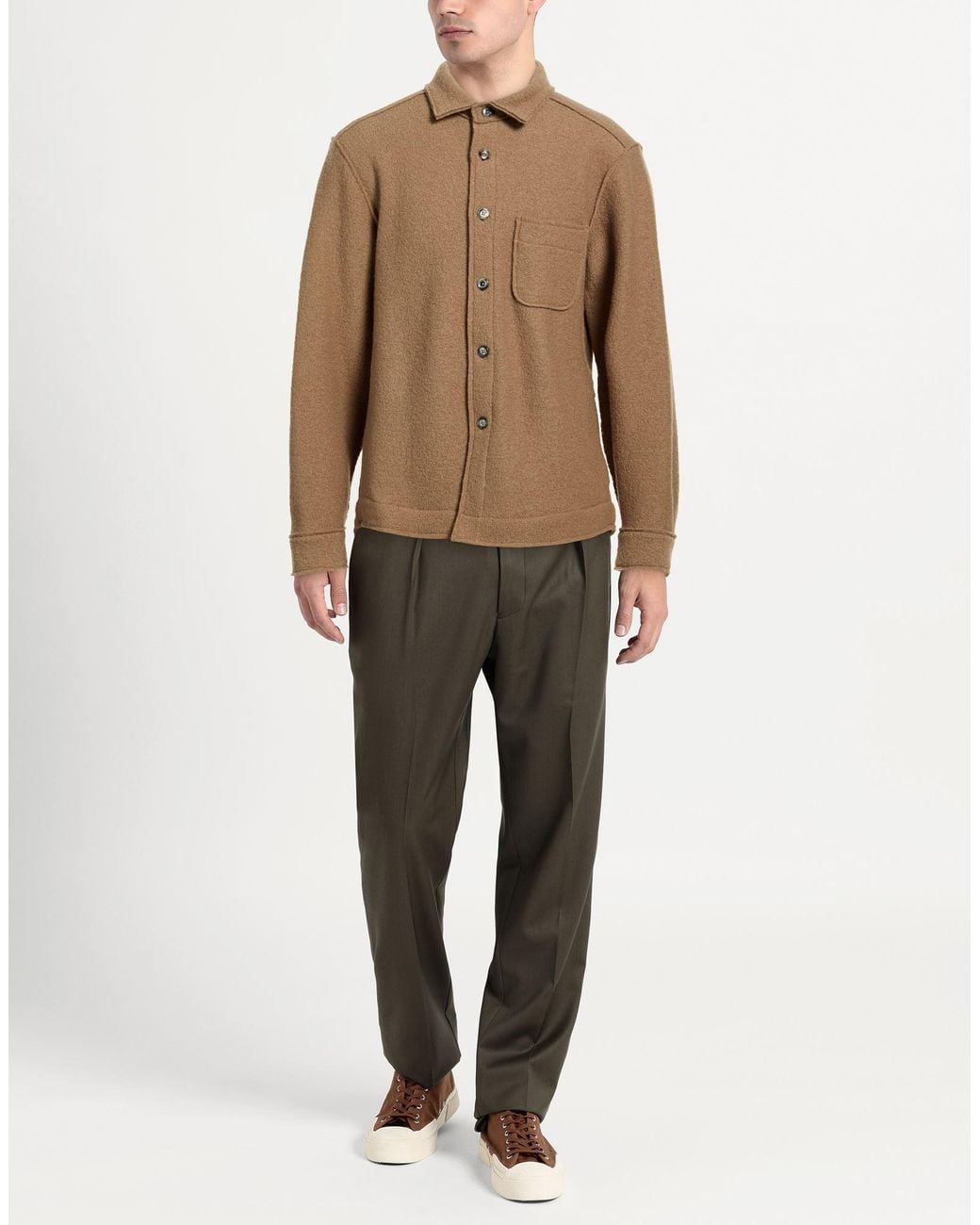 Cellini Brown Camel Shirt Virgin Wool for men
