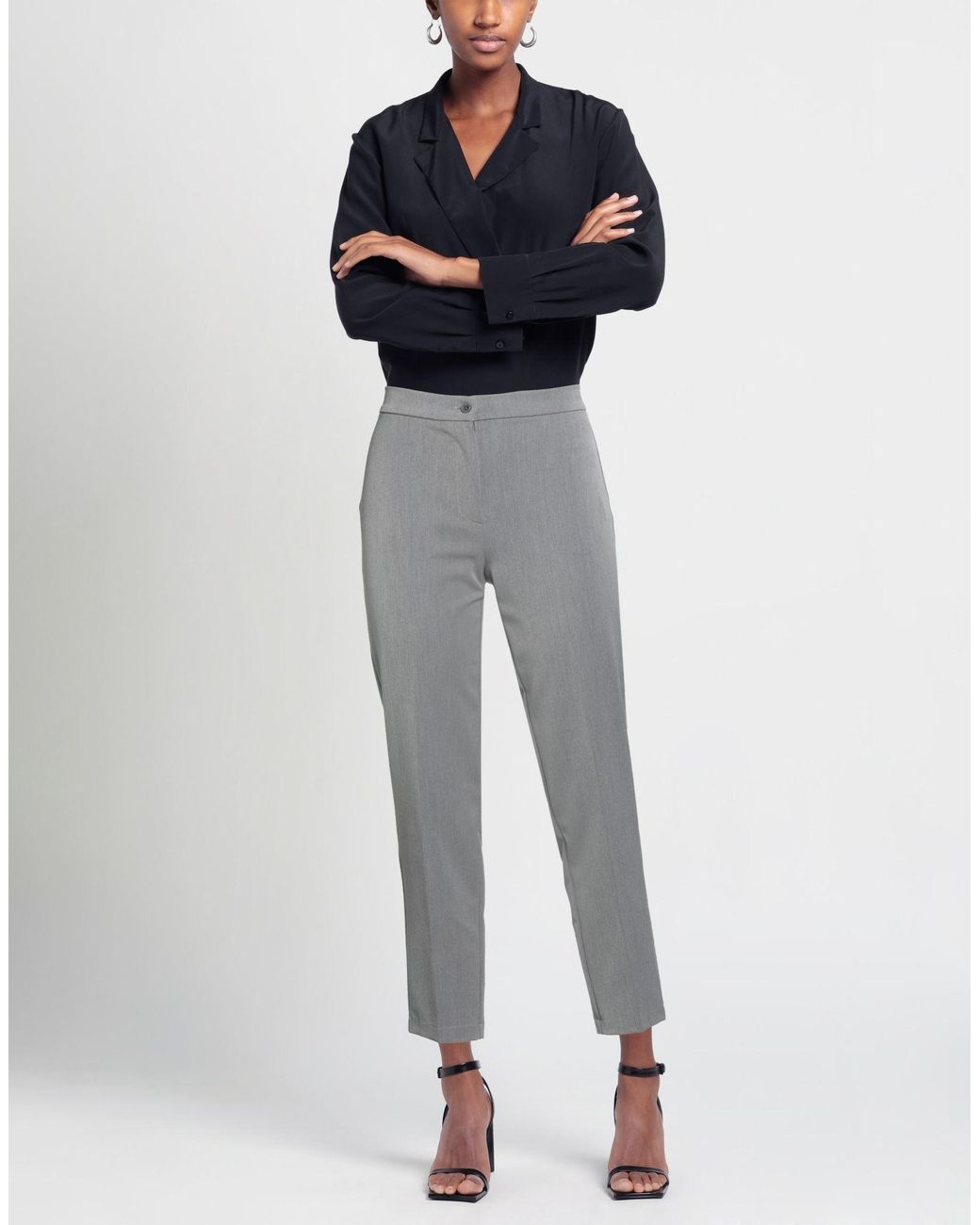 FACE TO FACE STYLE Gray Pants Polyester, Viscose, Elastane