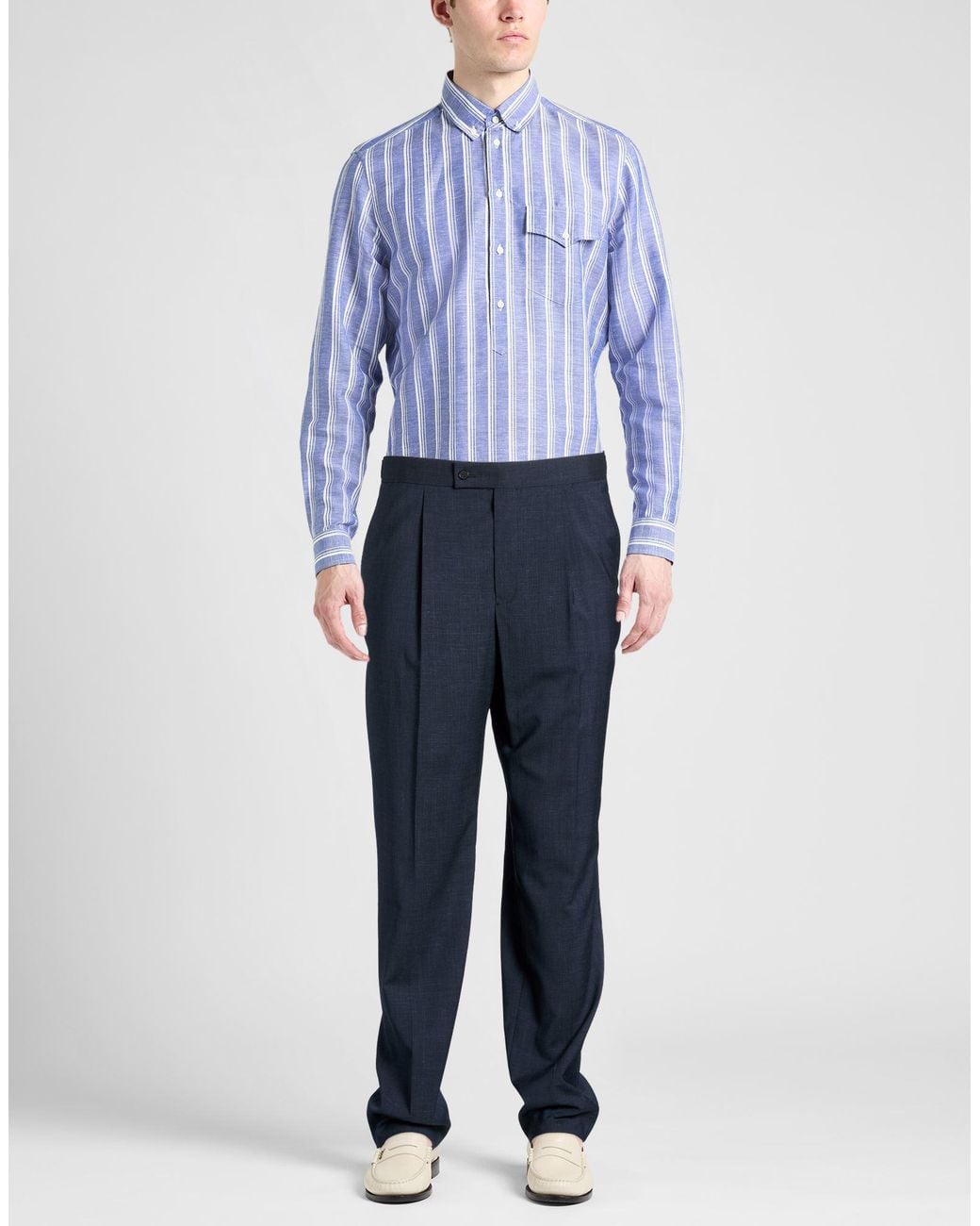 Caruso Blue Pants Wool, Linen, Elastane for men