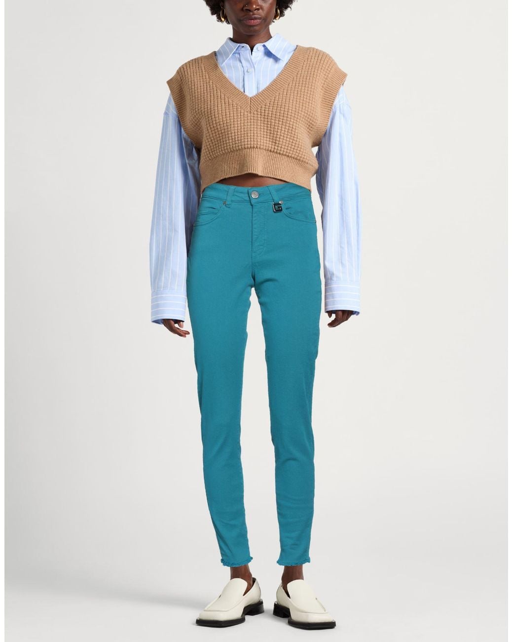Gaelle Paris Blue Pants Cotton, Elastane