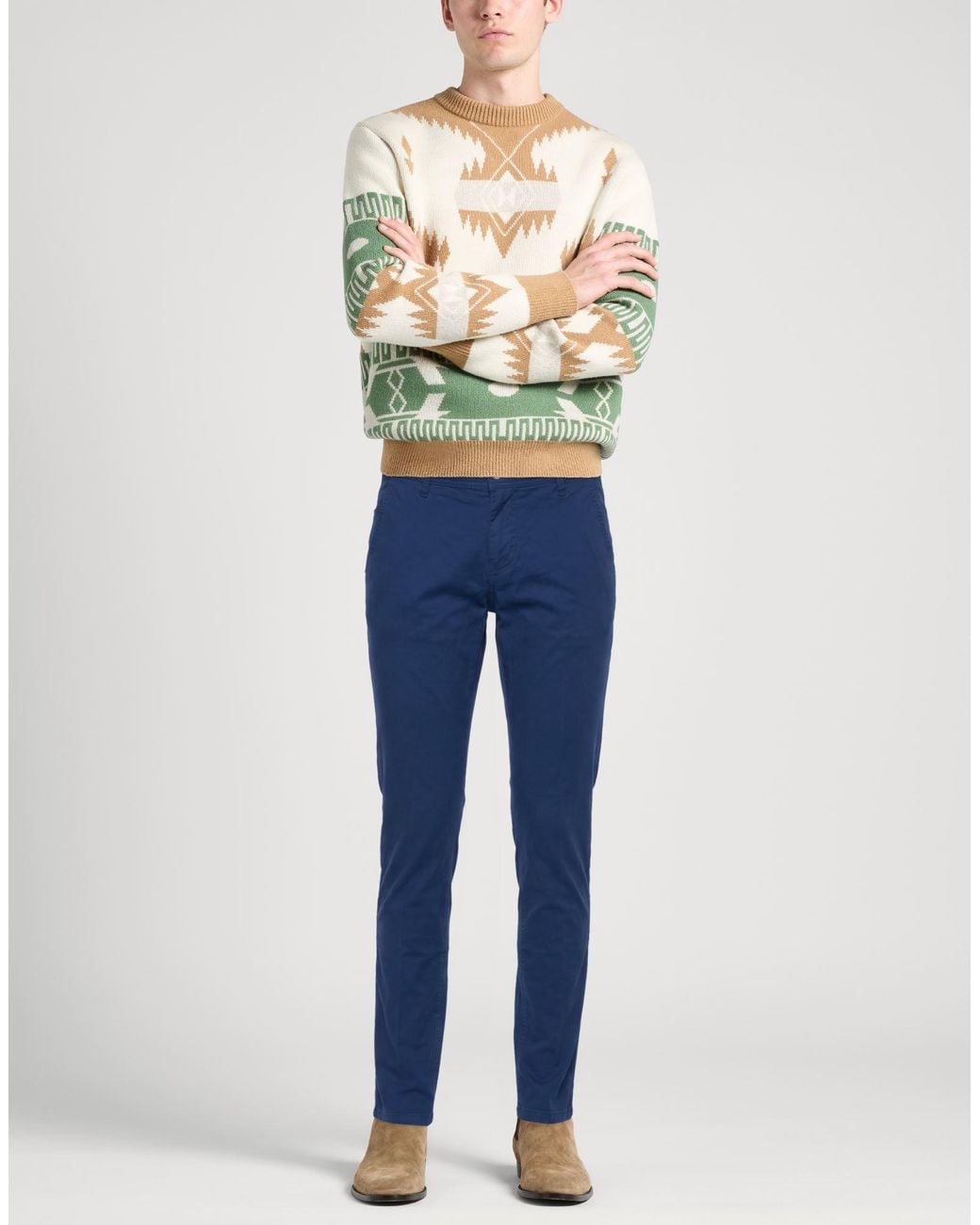 Barba Napoli Blue Pants Cotton, Elastane for men