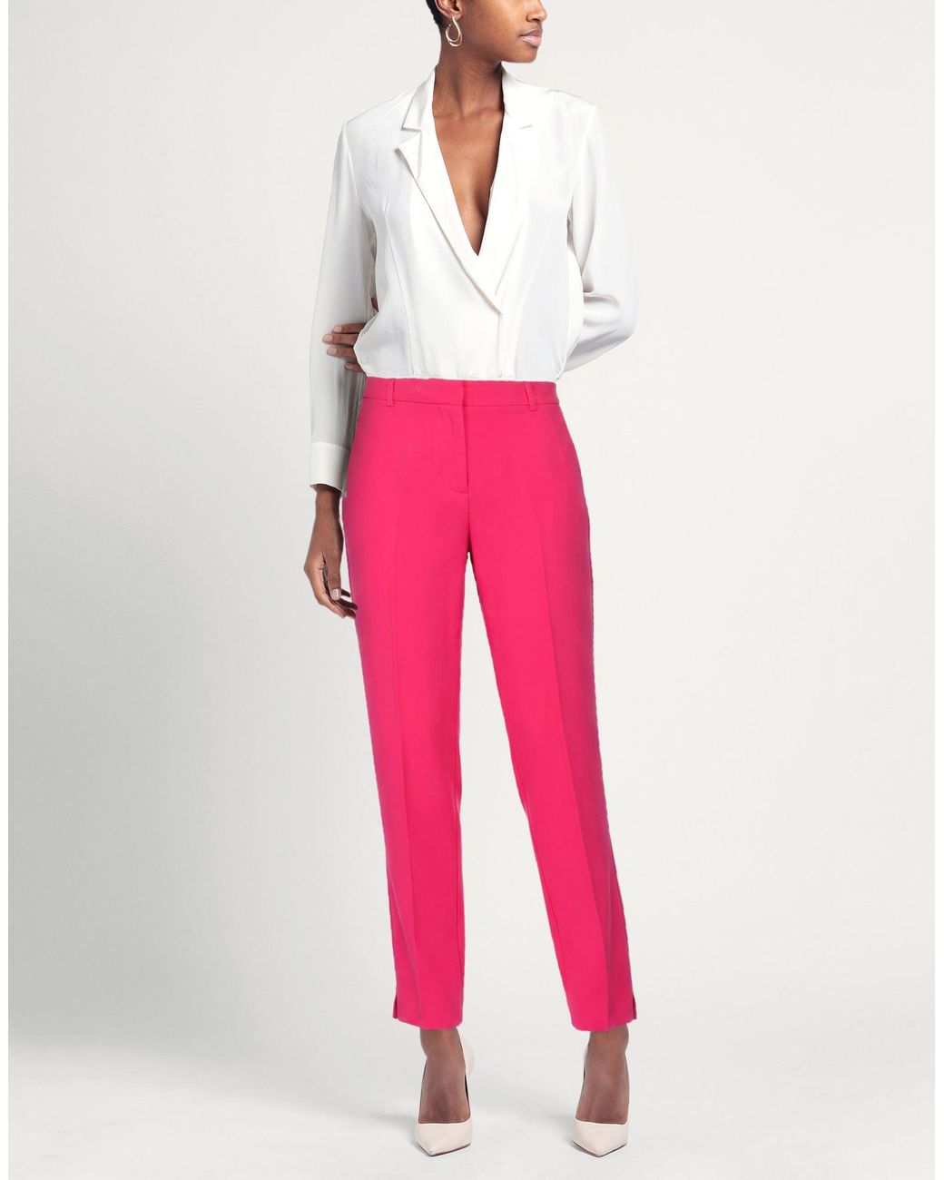 SOLOTRE Pink Fuchsia Pants Polyester, Elastane