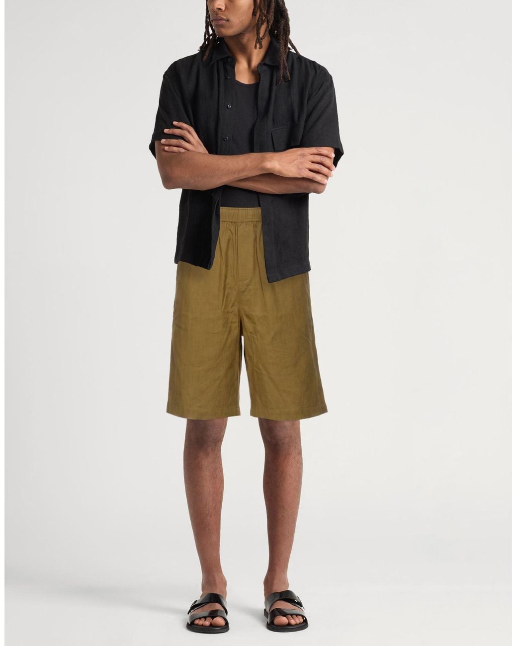 Amaranto Green Military Shorts & Bermuda Shorts Cotton, Linen for men