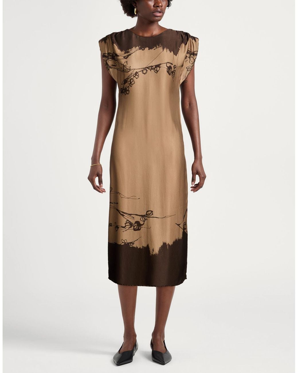 Manila Grace Brown Midi Dress Viscose