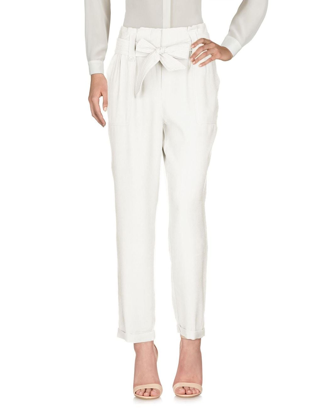 Soallure White Pants Viscose, Polyester