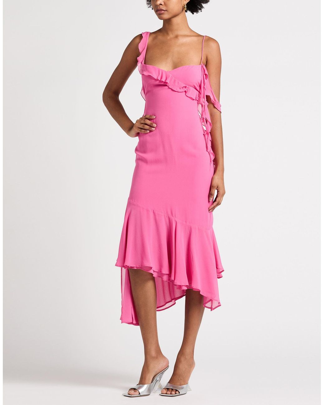 ANDAMANE Pink Fuchsia Maxi Dress Silk