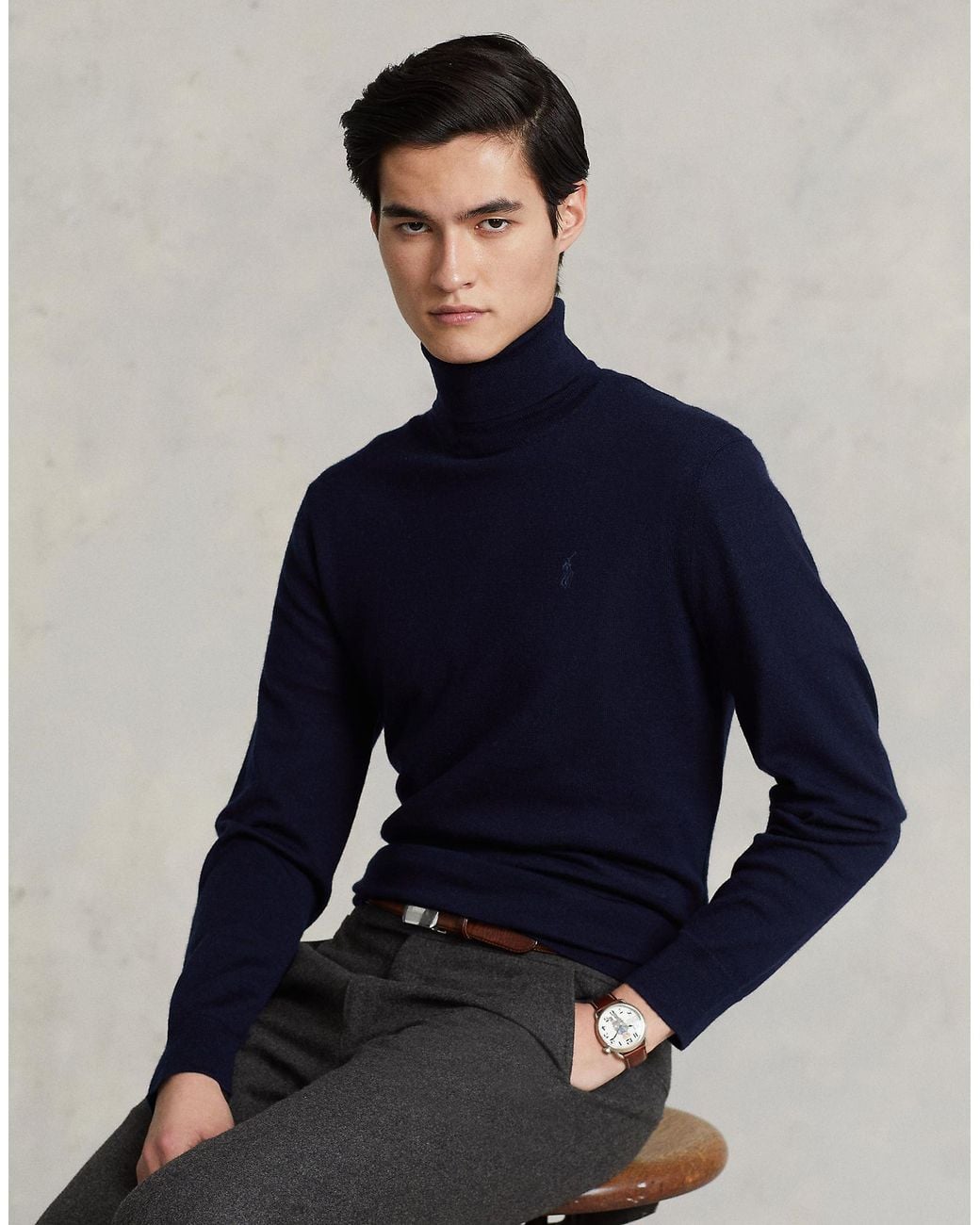 Polo Ralph Lauren Blue Washable Wool Roll Neck Jumper for men