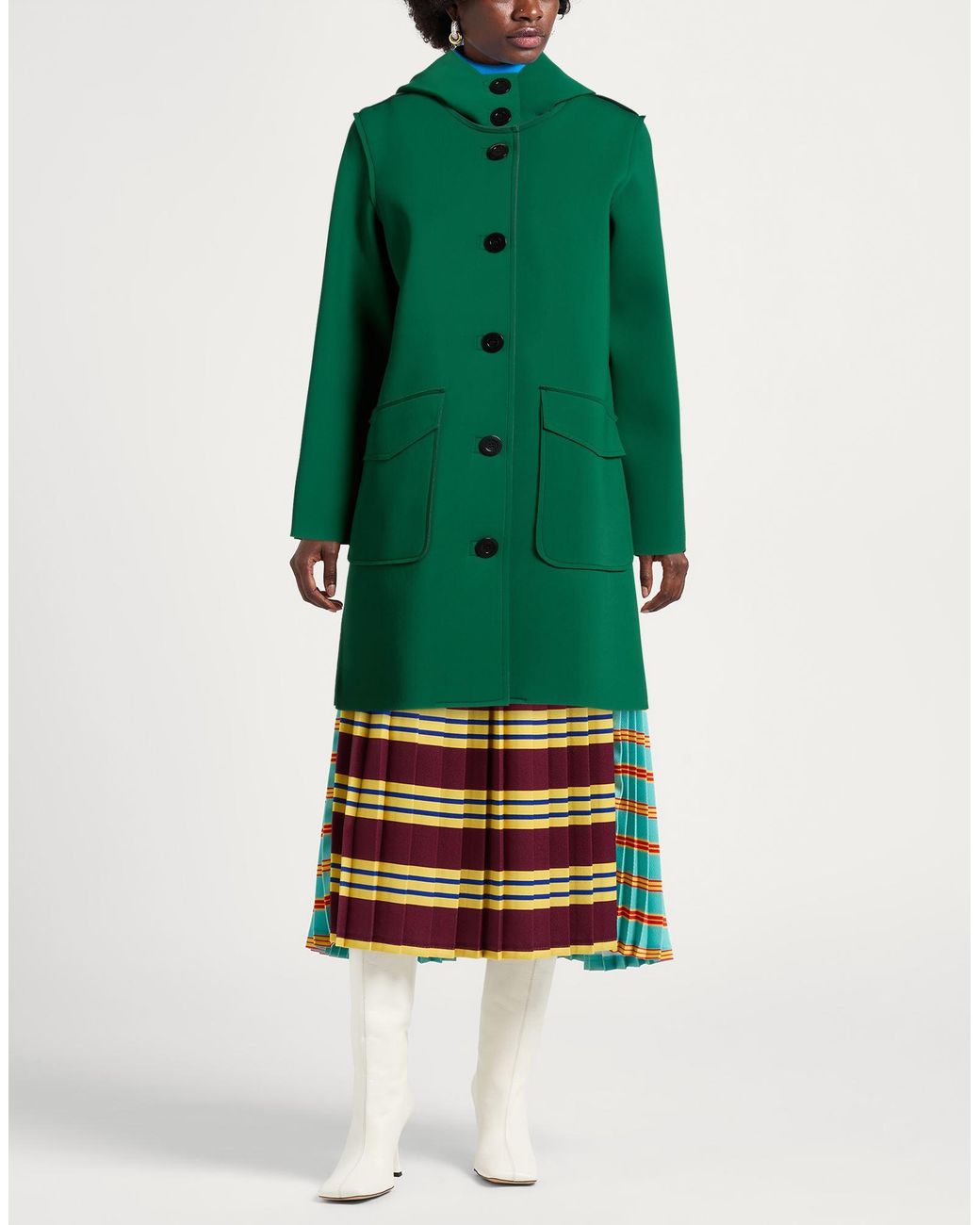 La Fille Des Fleurs Green Overcoat & Trench Coat Polyamide, Elastane