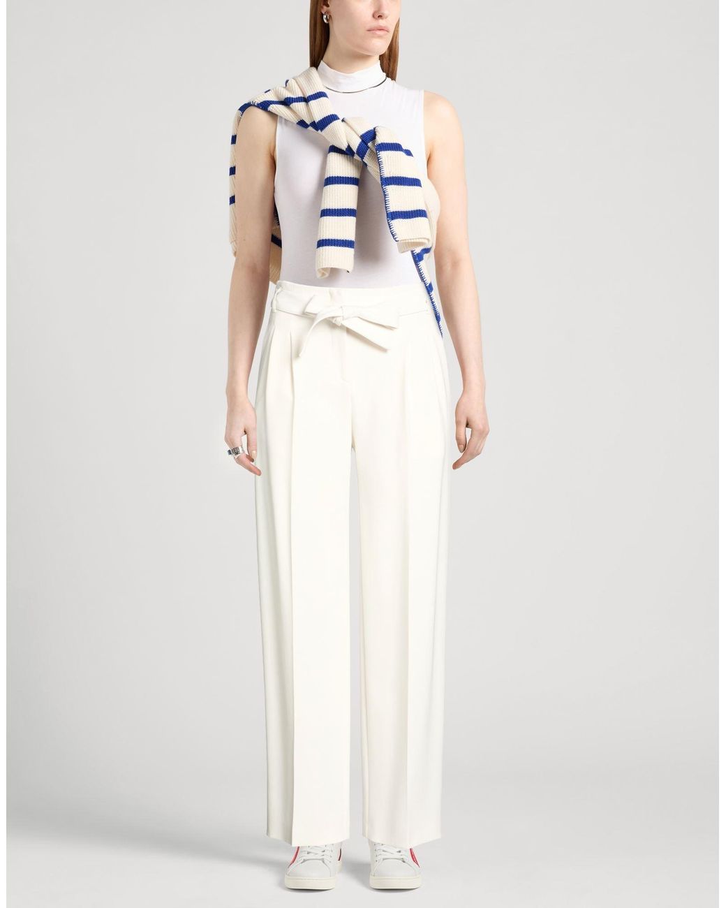Boss White Ivory Pants Triacetate, Polyester