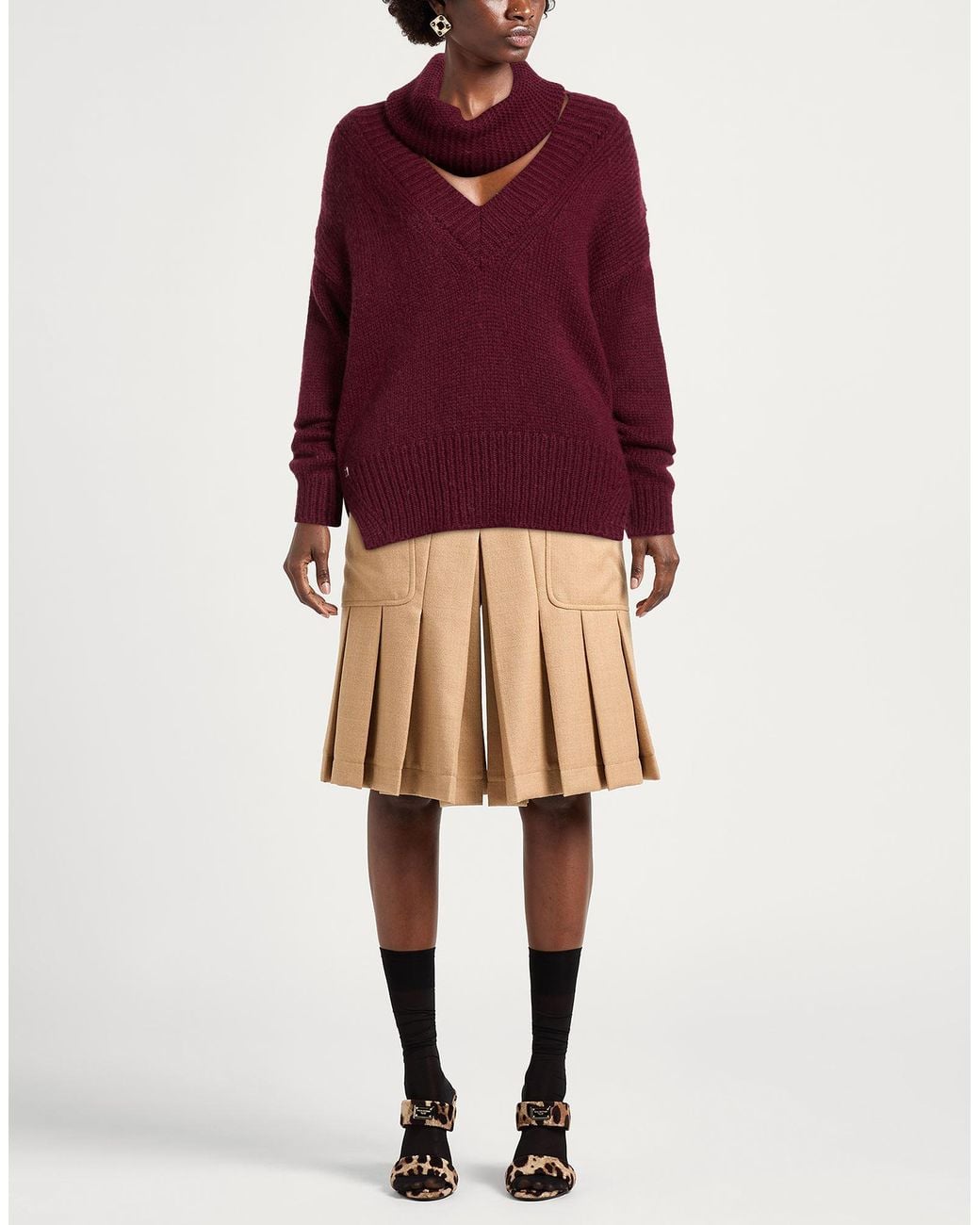 Manila Grace Red Burgundy Turtleneck Alpaca Wool, Wool, Acrylic, Polyamide